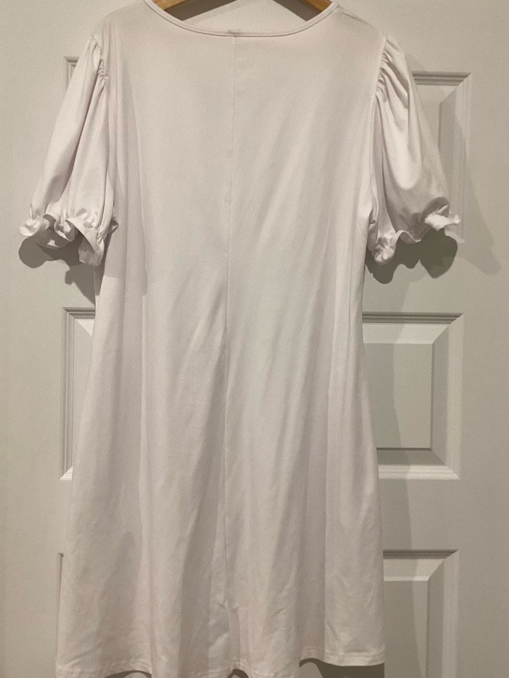White V-Neck Puff Sleeve Dress - Lightweight Summer Shift - Picture 4 of 4